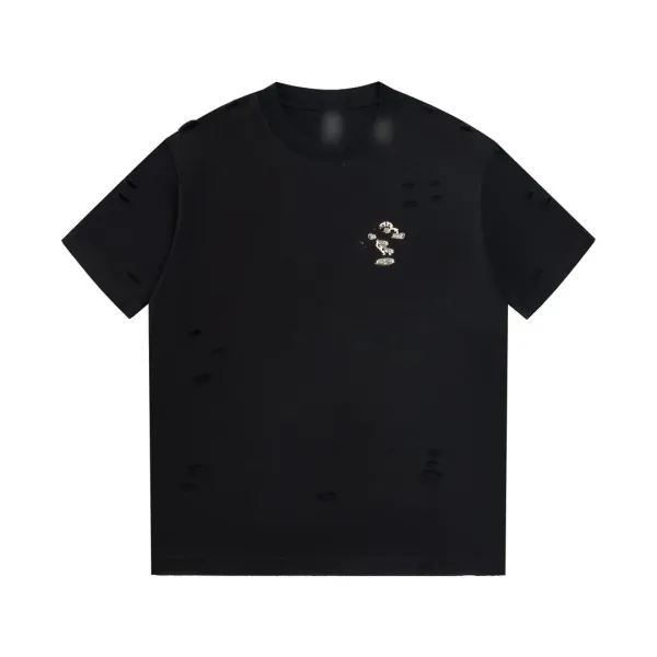 Design Distressed Mickey Mouse Embroidered Black T-Shirt - 1