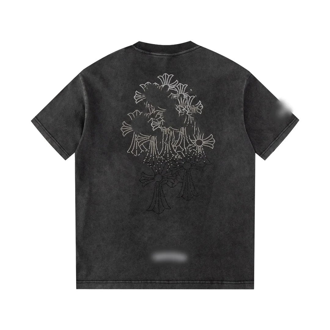 Chrome Hearts Floral Cross Embroidered Black Acid Wash T-Shirt