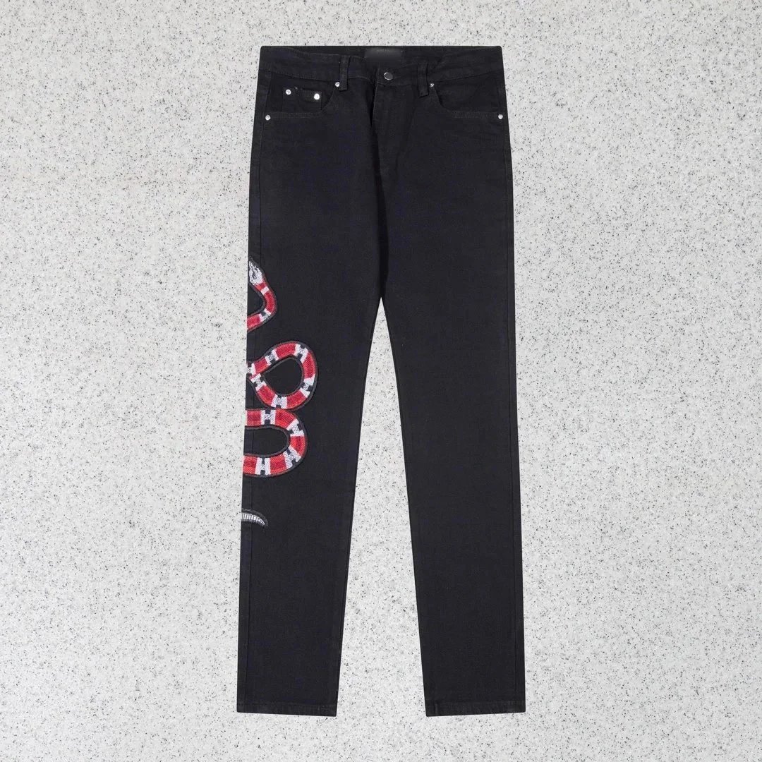 Gucci Snake Embroidered Black Jeans - 1