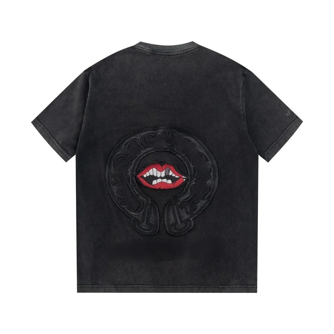 Chrome Hearts Lips Embroidered Washed Black T-Shirt