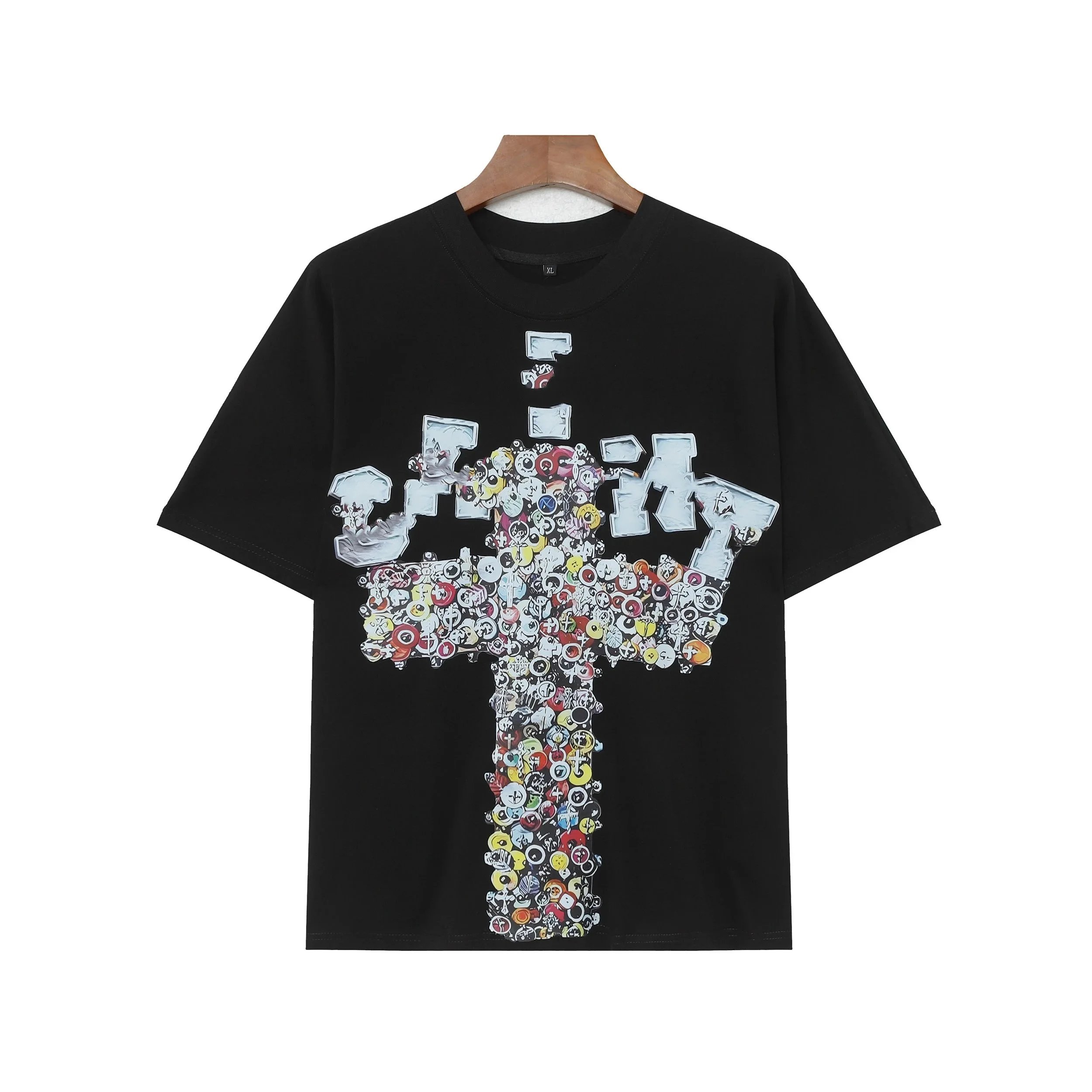 Design Cross Collage Print Black T-Shirt - 5
