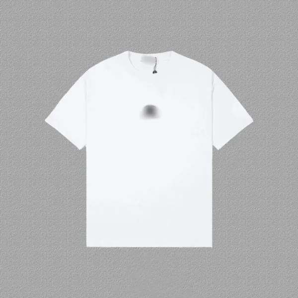 Design Minimalist White T-Shirt with Central Blur Print - 1