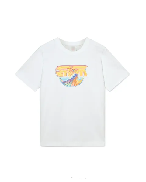 Design Surf Wave Graphic Print White T-Shirt - 1