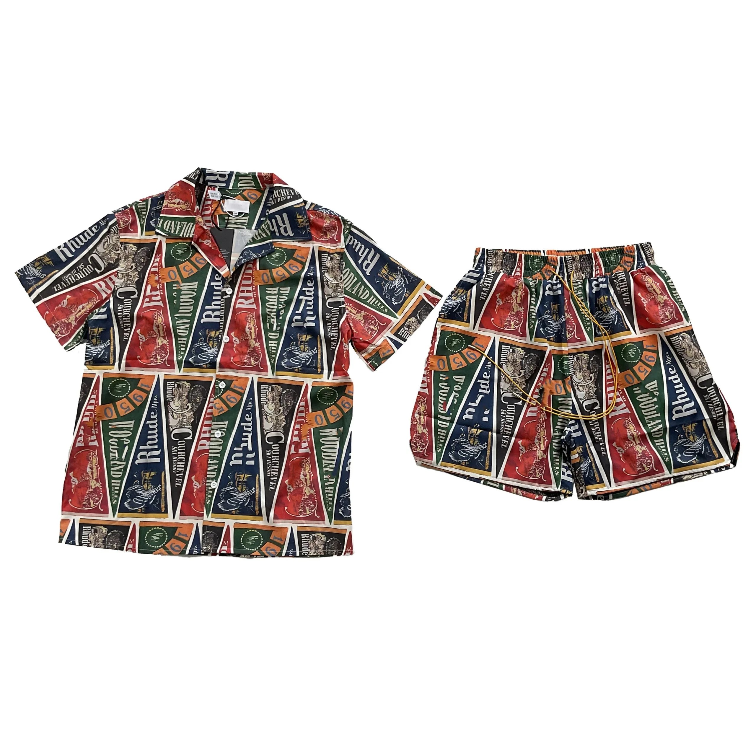 Rhude Vintage Pennant Print Short-Sleeve Shirt and Shorts Set Multicolor - 1