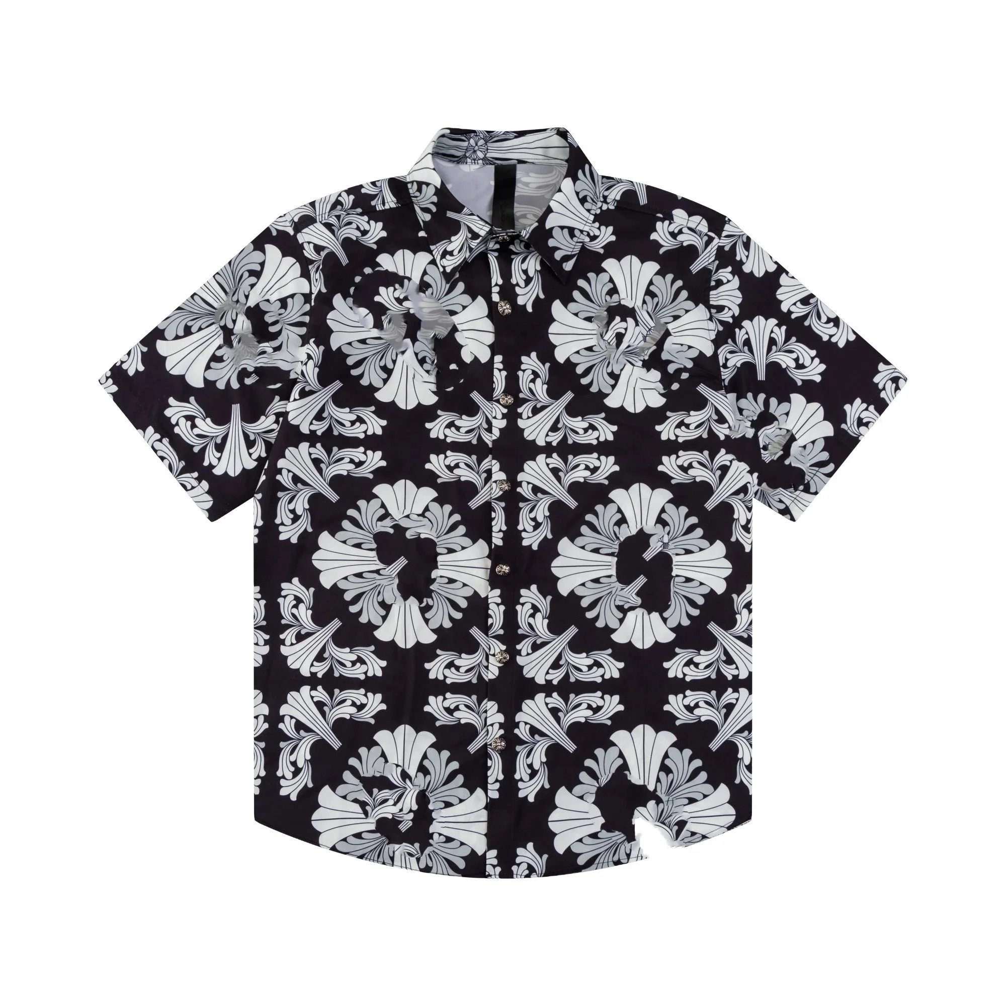 Design Floral Print Distressed Short-Sleeve Shirt Black