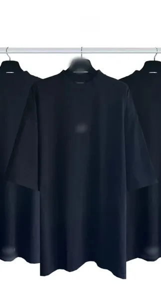 Design Oversized Mock Neck Black T-Shirt - 1