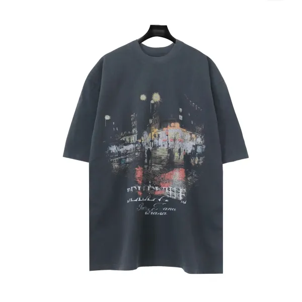 Design Cityscape Print Oversized T-Shirt Charcoal Gray T-Shirt - 1