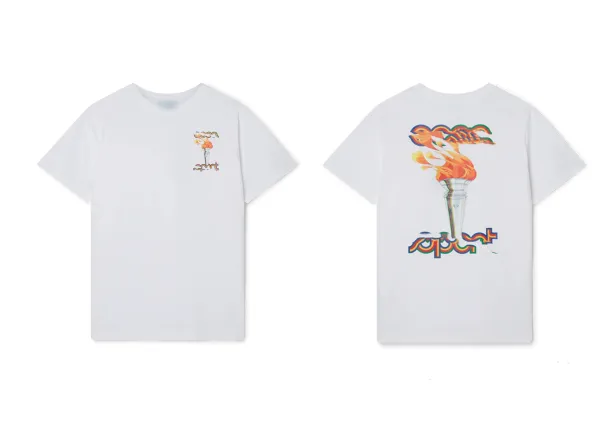 Design Torch Flame Graphic Print White T-Shirt - 1