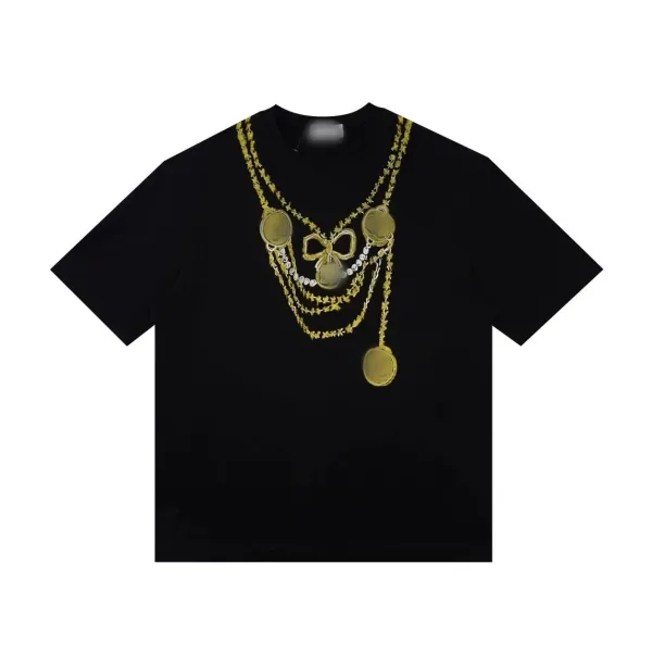 Design Layered Gold Chain Graphic T-Shirt Black - 1