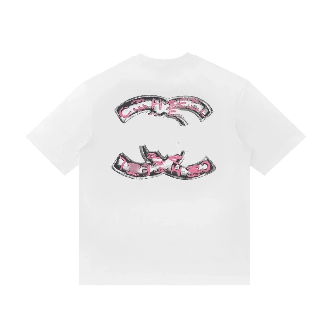 Comme des Garçons Play Double Logo Pink and Black Graphic T-Shirt