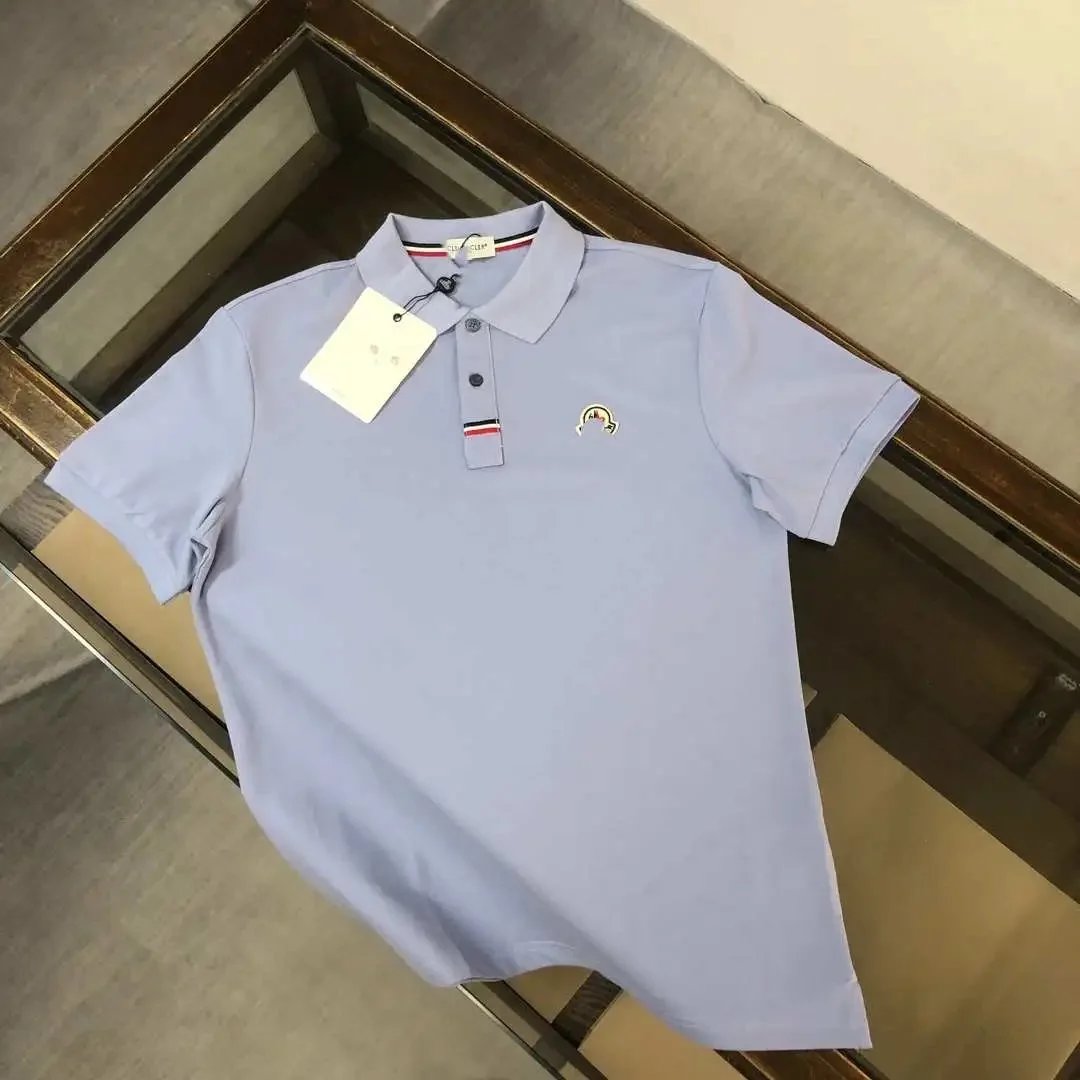 Moncler Logo Embroidered Light Blue Polo Polo Shirt