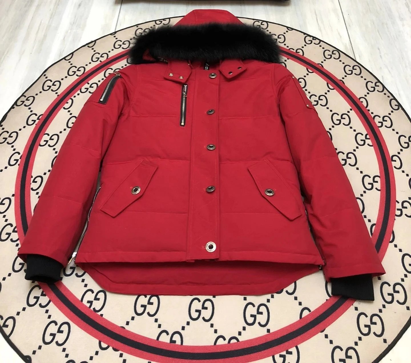 Moose Knuckles Down Jackets Fur-trim hood long parka with pom-pom details — 19