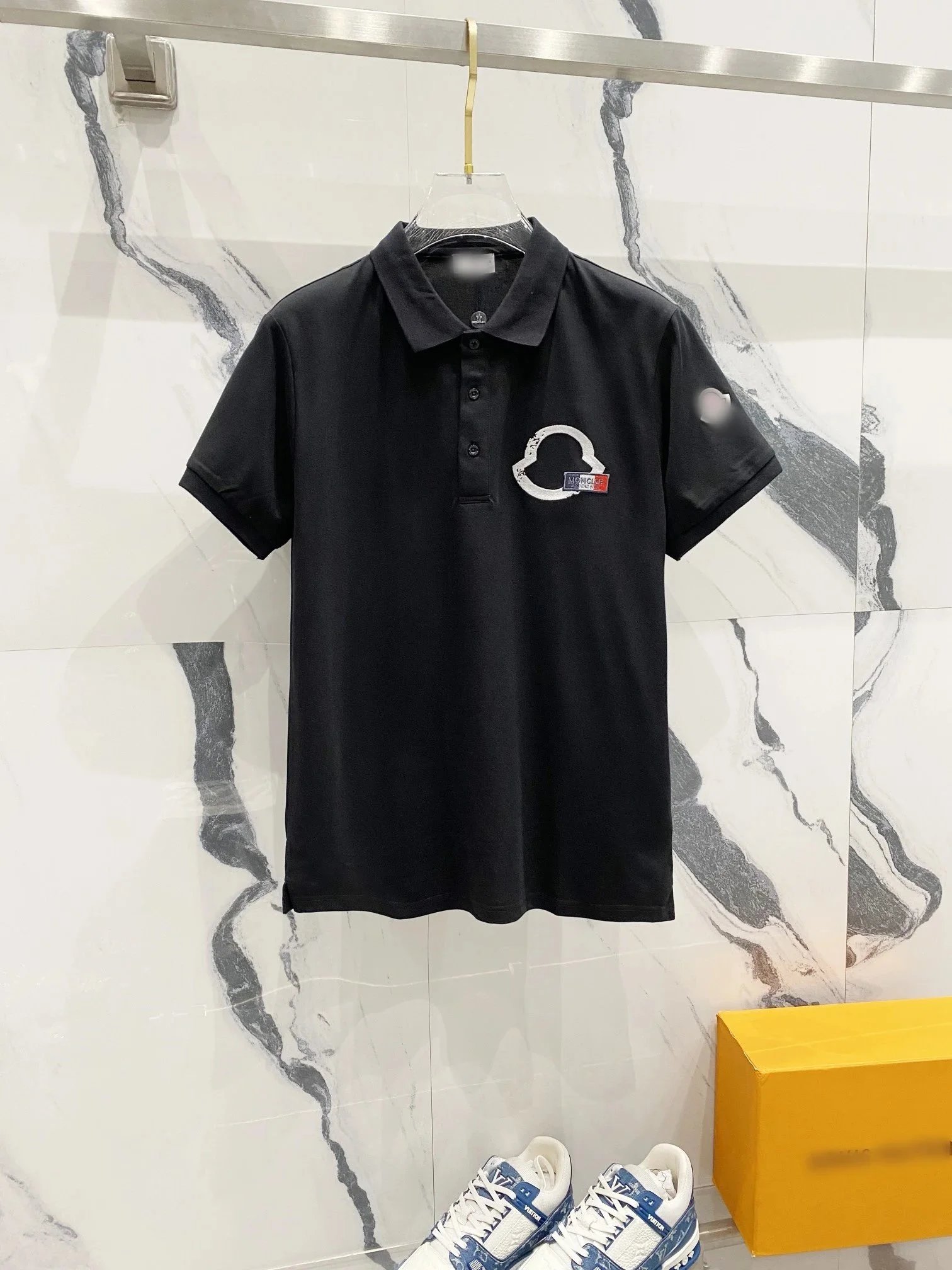 Moncler Logo Patch Black Polo Shirt