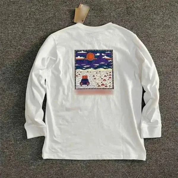 Design Graphic Print Long Sleeve T-Shirt White - 1