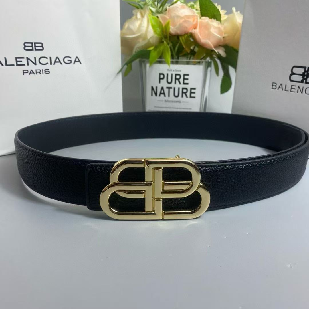 Balenciaga Double-B Gold-Buckle Grained Leather Belt - rep paski