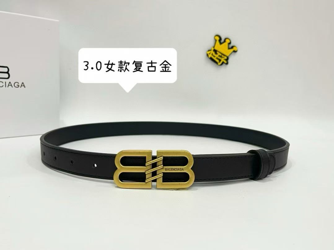 Balenciaga Double-B Gold-Buckle Grained Leather Belt - rep paski