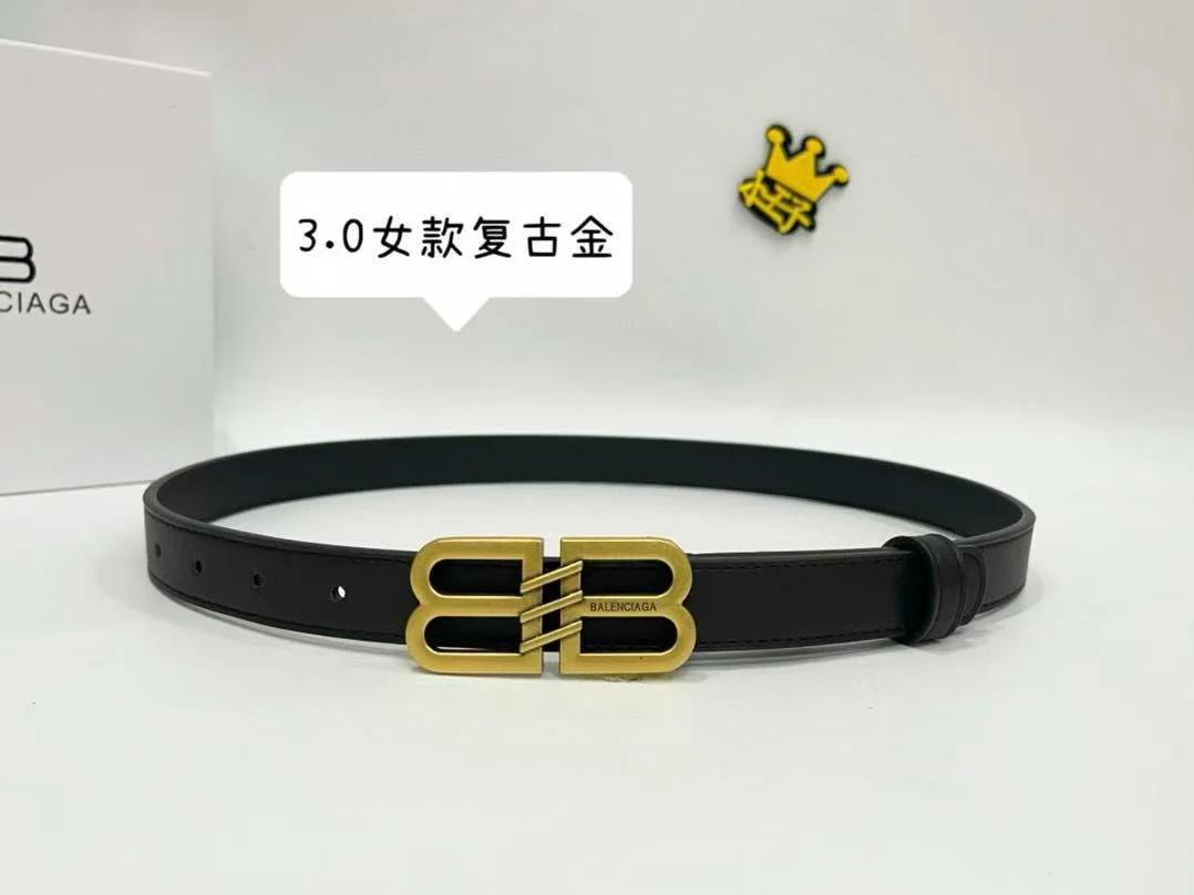 Balenciaga Double-B Gold-Buckle Grained Leather Belt