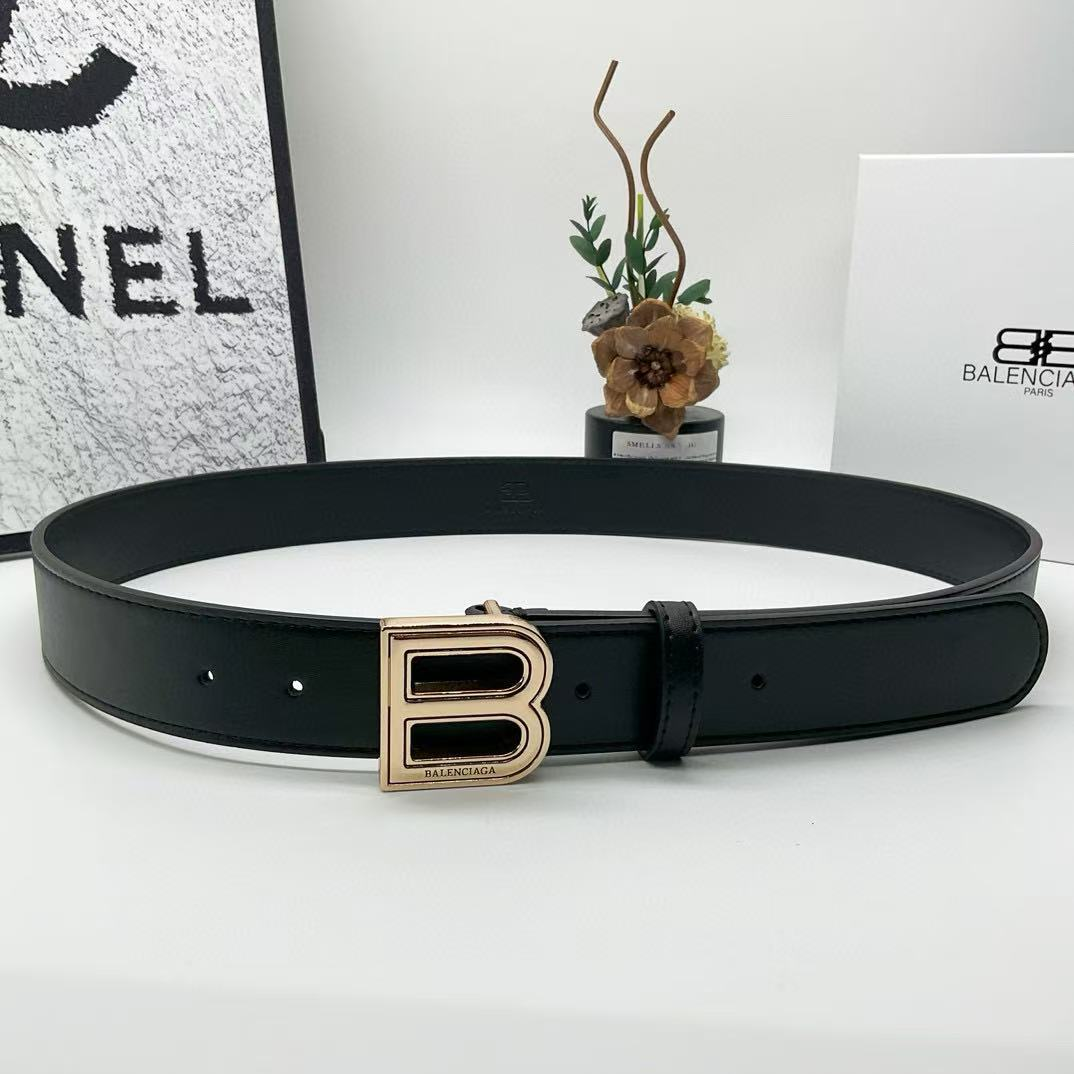 Balenciaga Double-B Gold-Buckle Grained Leather Belt - rep paski
