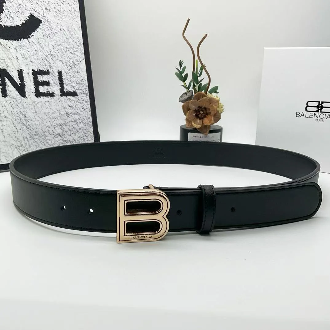 Balenciaga Double-B Gold-Buckle Grained Leather Belt