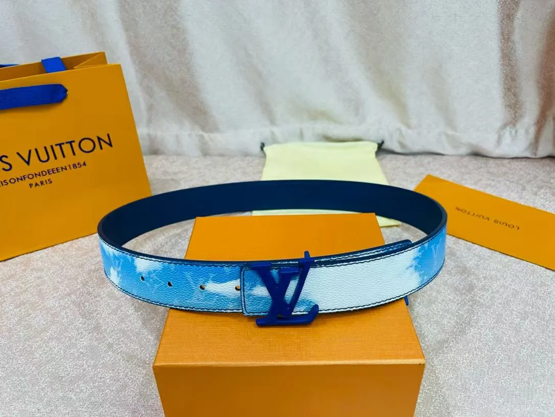 LV Louis Vuitton Black Monogram Leather Belt with Automatic Buckle