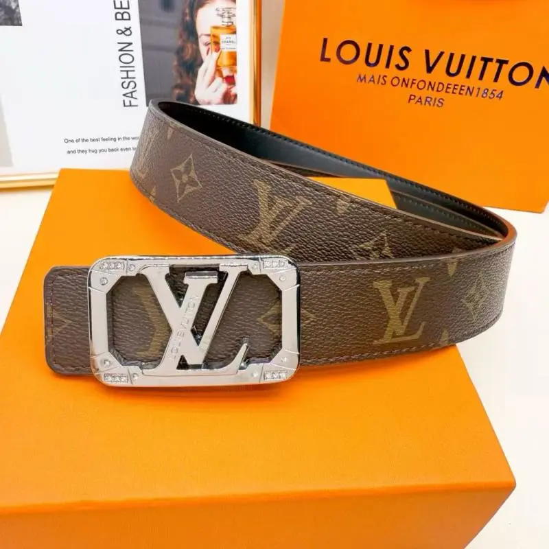 LV Louis Vuitton Black Monogram Leather Belt with Automatic Buckle
