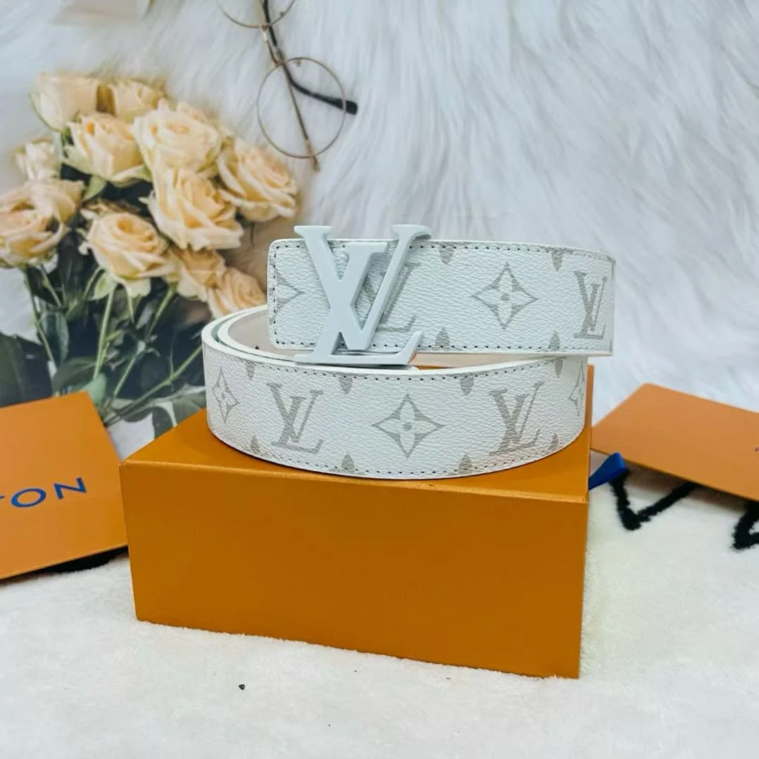 LV Louis Vuitton Black Monogram Leather Belt with Automatic Buckle