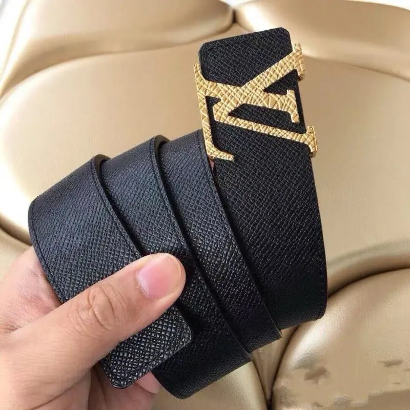LV Louis Vuitton Black Monogram Leather Belt with Automatic Buckle - rep paski