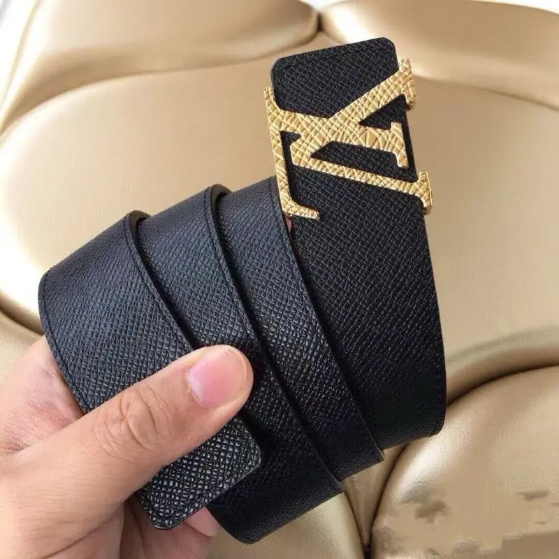 LV Louis Vuitton Black Monogram Leather Belt with Automatic Buckle
