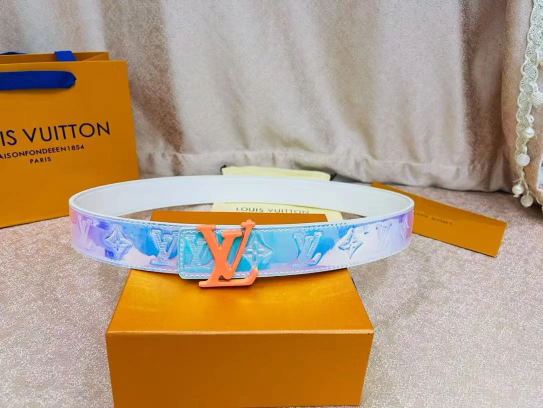 LV Louis Vuitton Black Monogram Leather Belt with Automatic Buckle