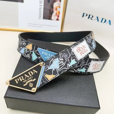 Prada's classic men's belt collection features the brand's signature Saffiano cross-grain leather design. - rep paski