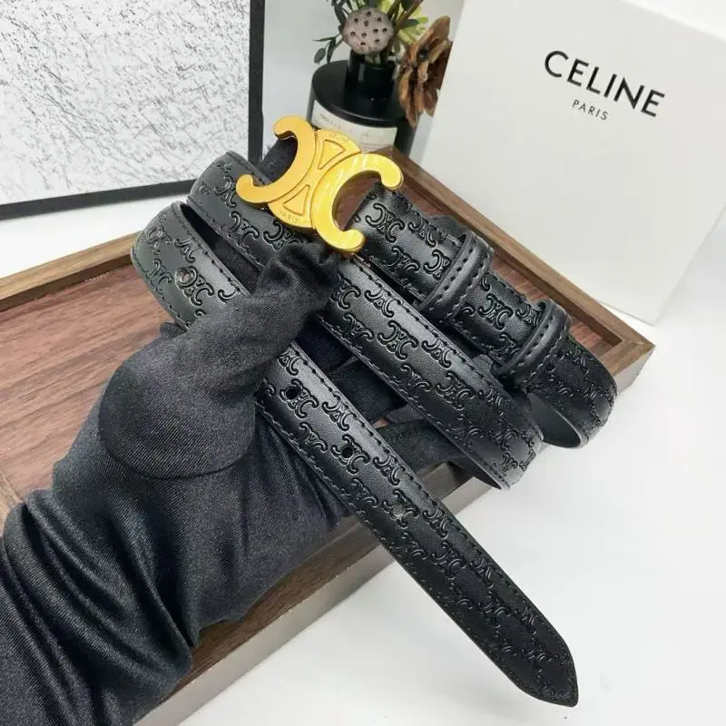CELINE Triomphe Embossed Leather Belt