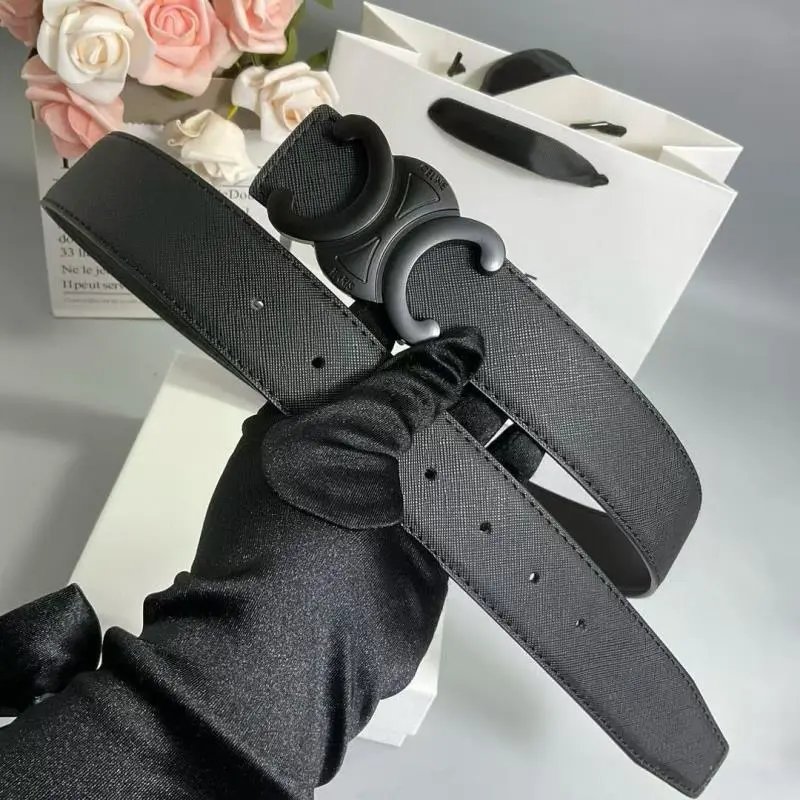 CELINE Triomphe Embossed Leather Belt - rep paski
