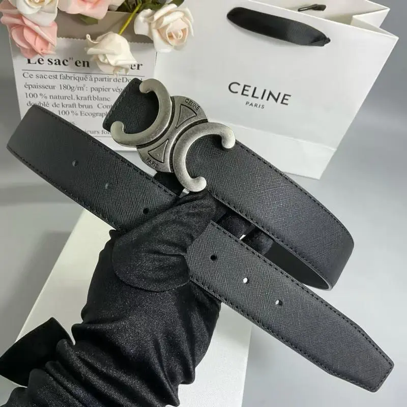 CELINE Triomphe Embossed Leather Belt