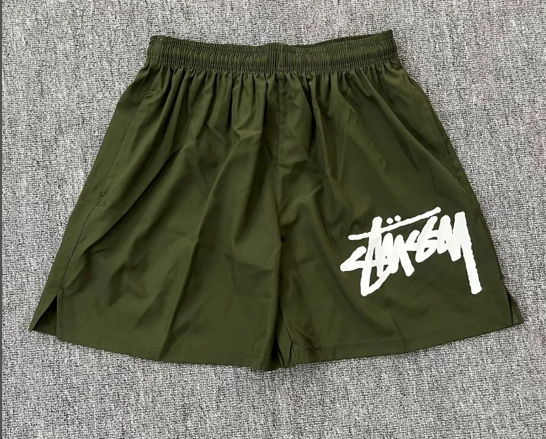 Stüssy Olive Green Graffiti Logo Quick-Drying Casual Shorts