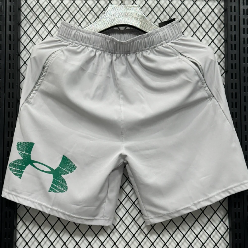 Under Armour green logo white shorts