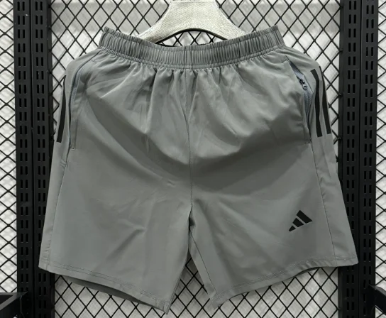 Adidas Quick-Drying Training Shorts — Grey with Black Three Stripes (Mid-Length)