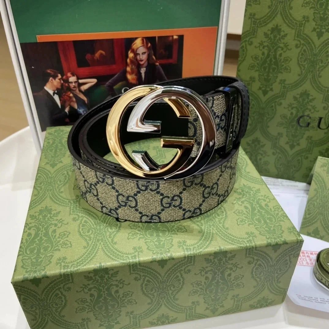 GUCCI — Black Smooth Calfskin Business-Casual Belt with Vintage Distressed Gold Double-G Buckle - rep paski