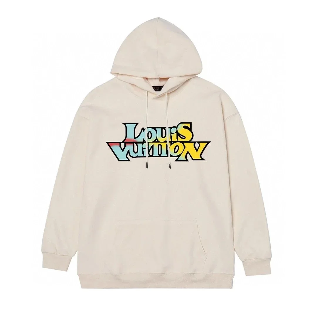 Louis Vuitton American-Style Gradient Serrated Lettering Off-White Hoodie