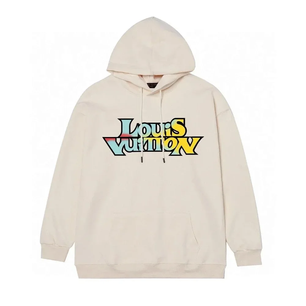 Louis Vuitton American-Style Gradient Serrated Lettering Off-White Hoodie