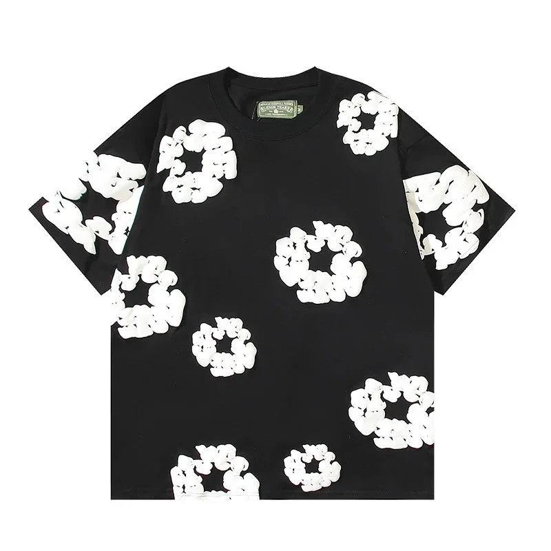 1-All black and white flower short sleeve