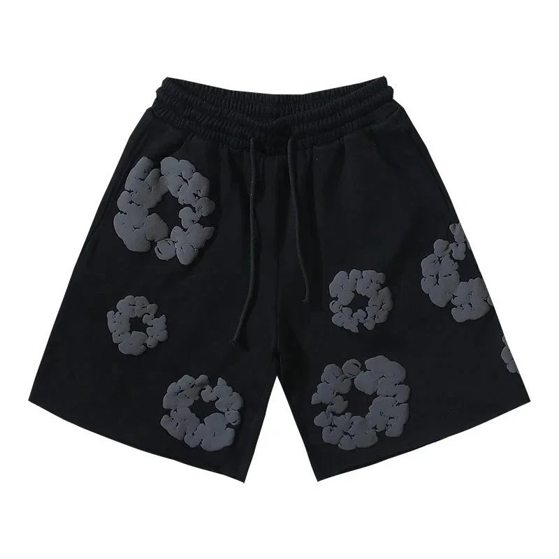 16-All black and gray floral shorts