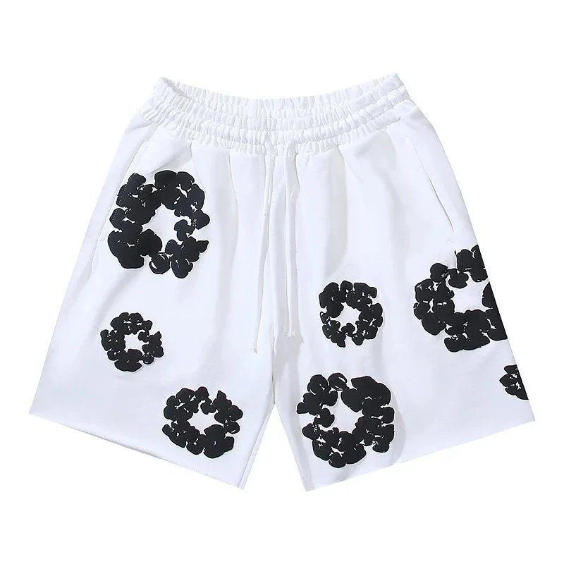 19 - All white and black floral shorts