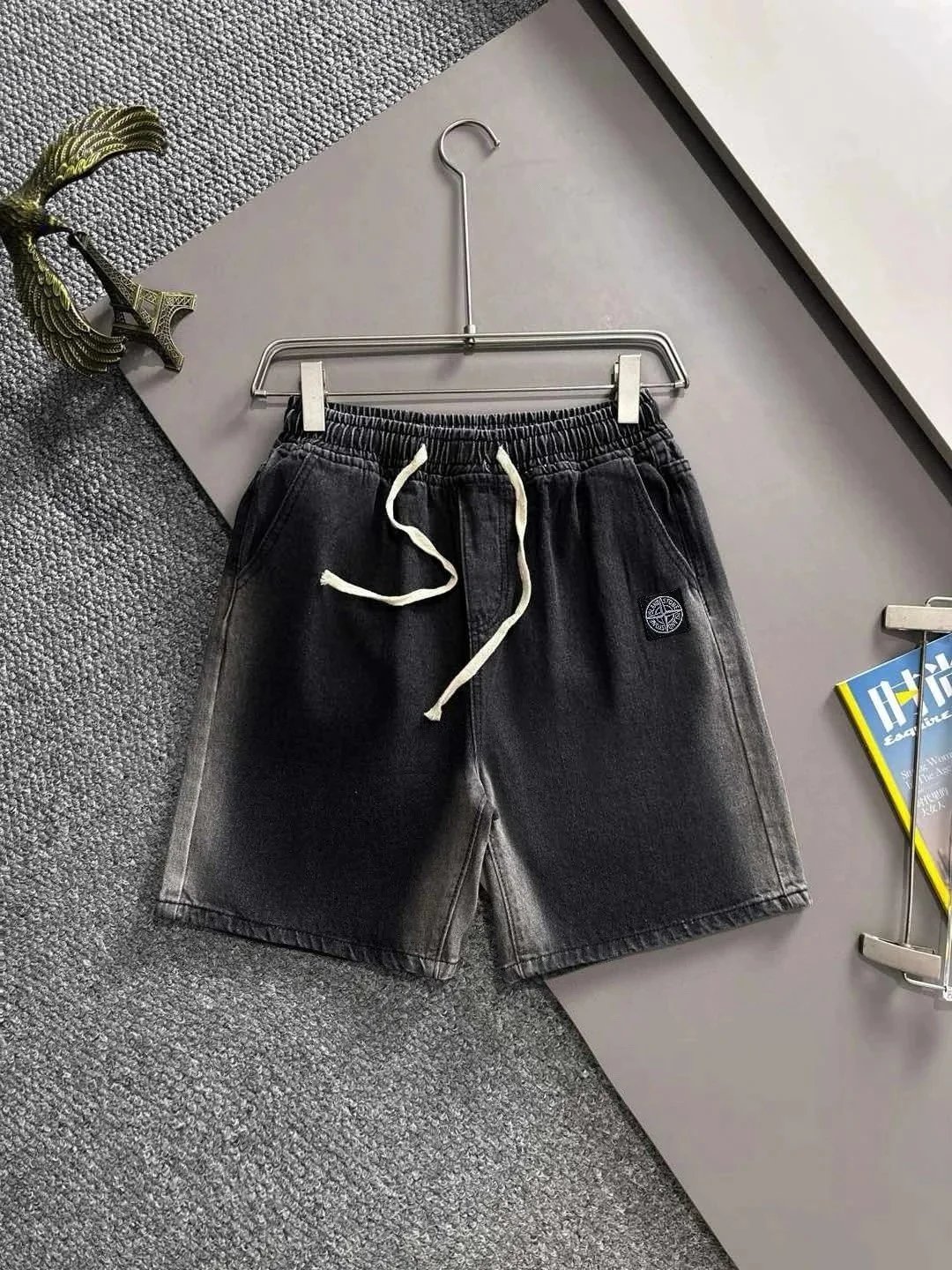 Stone Island Black-to-Grey Gradient Denim Shorts - rep Stone Island
