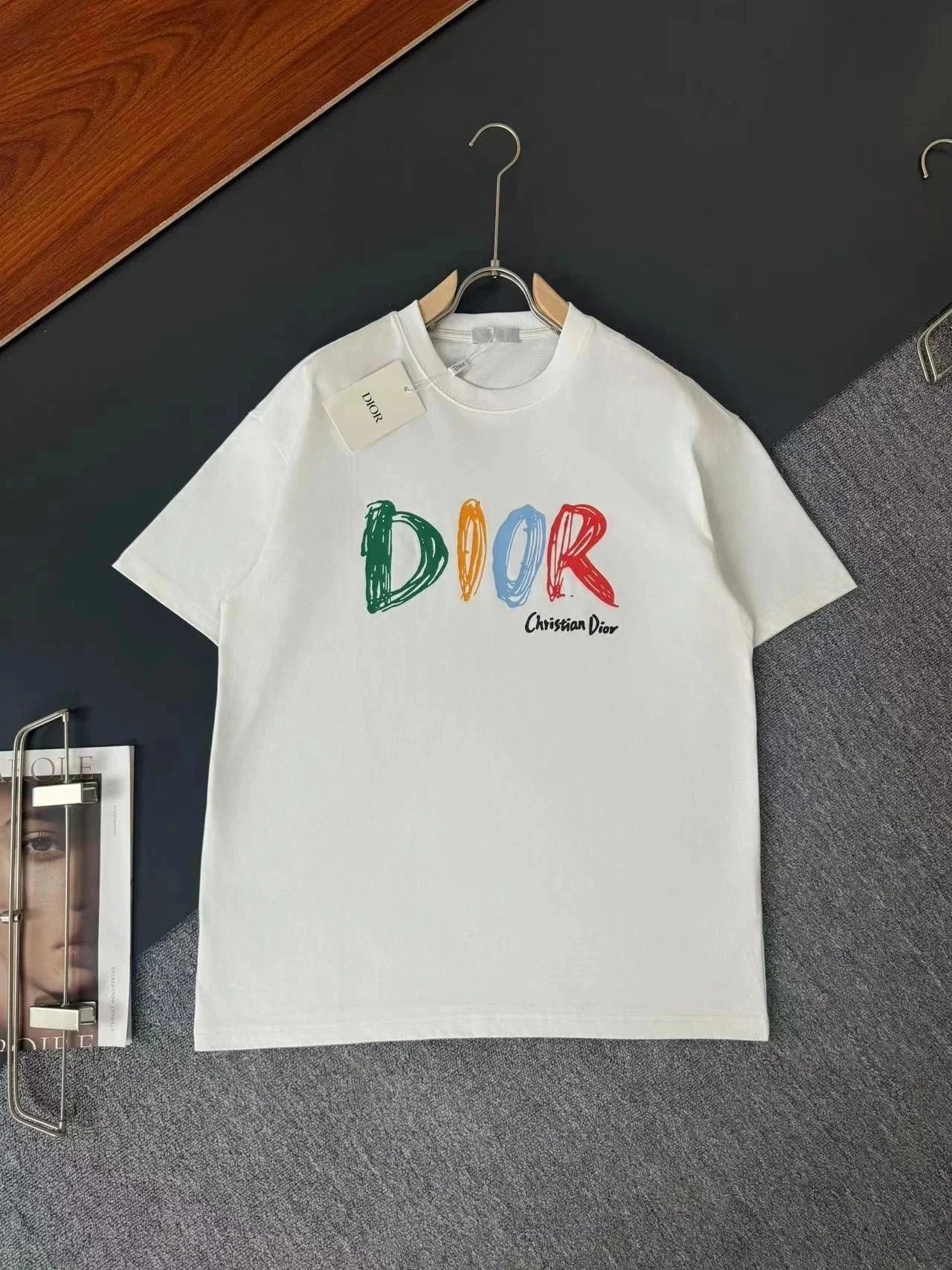 DIOR Letter-Print Cotton Short-Sleeve T-Shirt - rep koszulki