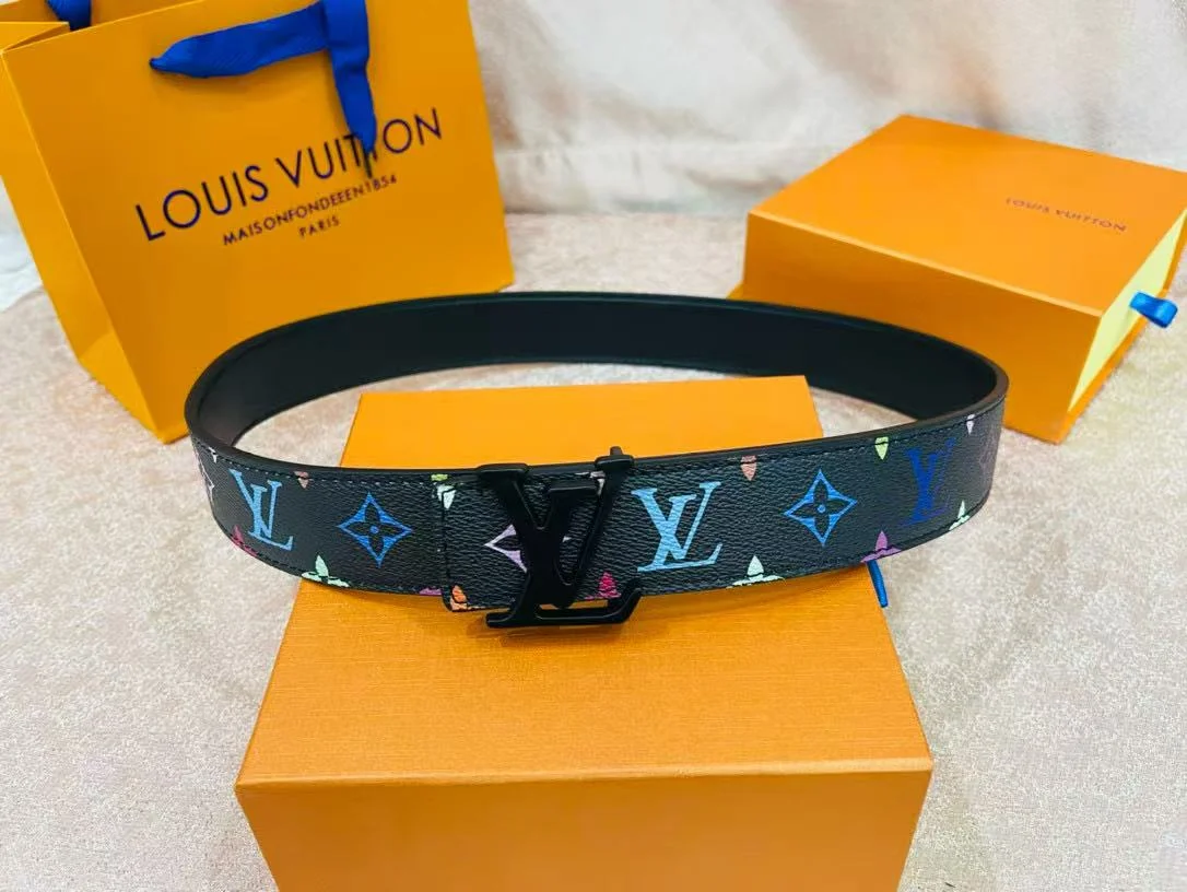 LV Louis Vuitton Black Monogram Leather Belt with Automatic Buckle