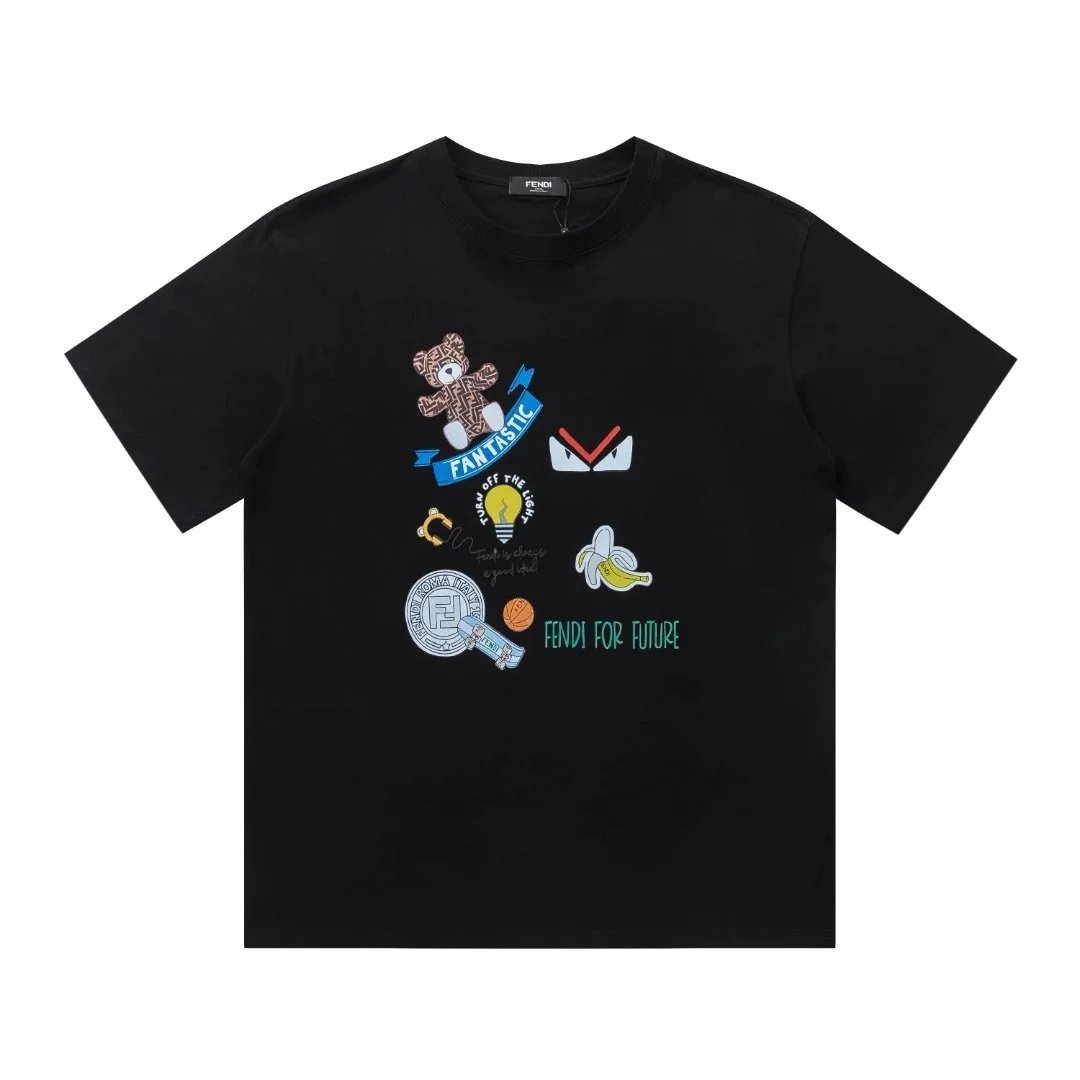 Fendi Cartoon Patchwork Graphic Cotton Tee - rep Fendi