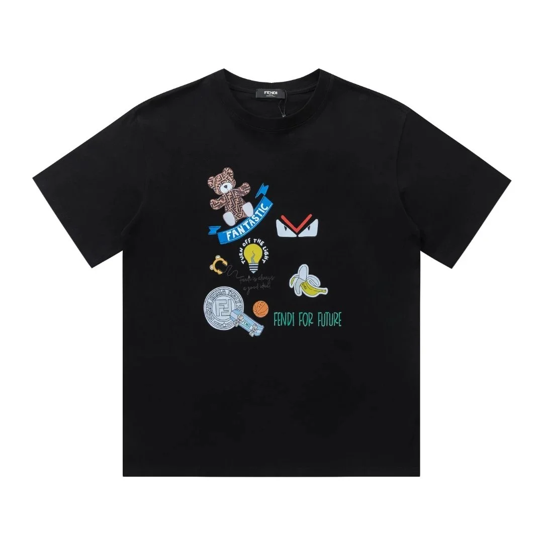 Fendi Cartoon Patchwork Graphic Cotton Tee