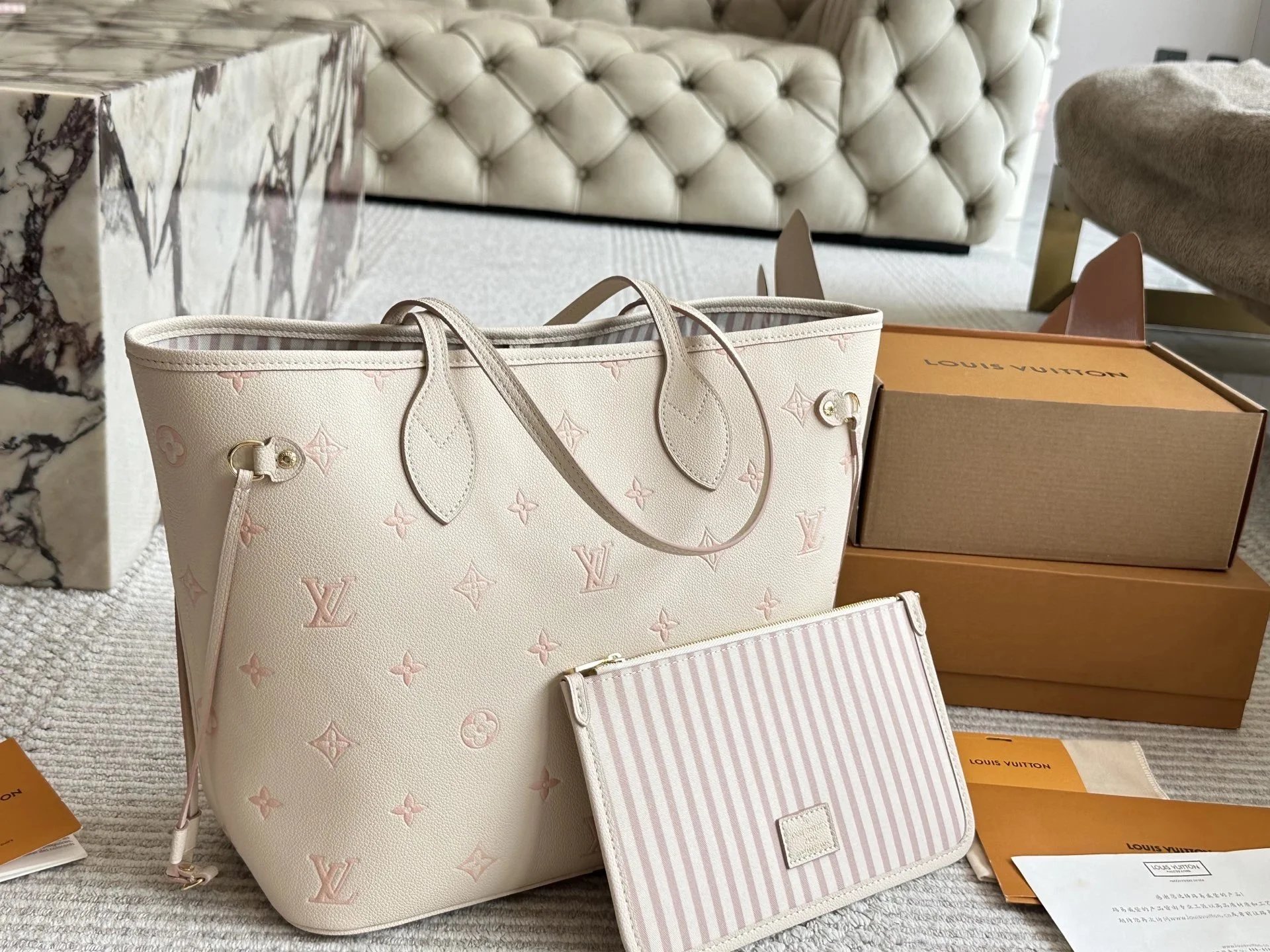 LV Neverfull "Strawberry Milkshake" Limited Edition Tote Bag - rep torby