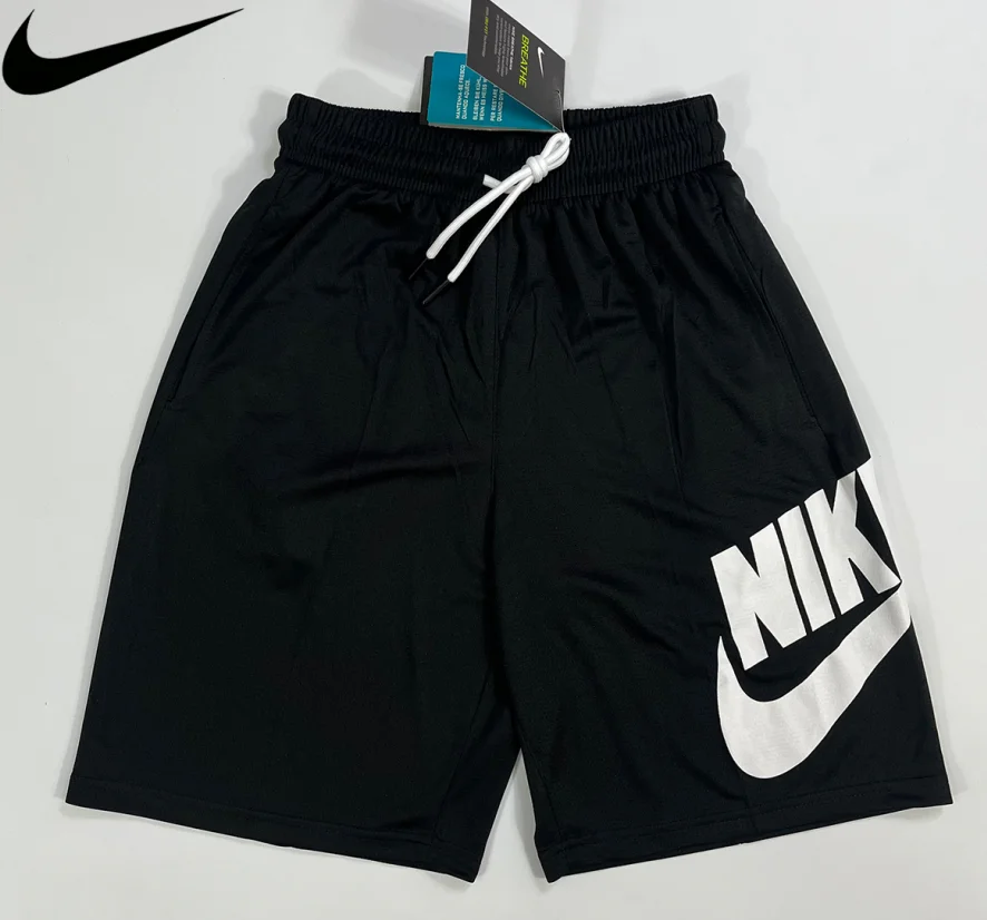 Nike Black Mesh Basketball Shorts with Large White Lettering