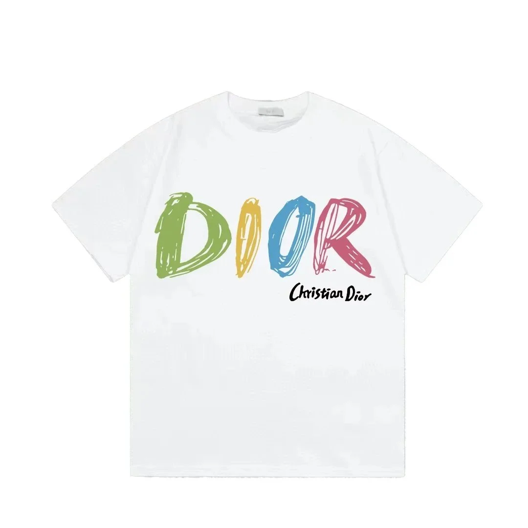 Dior Colorful Graffiti Lettering Casual Short-Sleeve Top